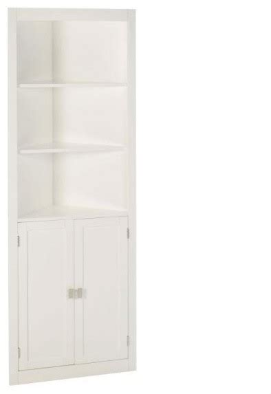 In Stock White Corner Bathroom Linen Cabinet With Shelves