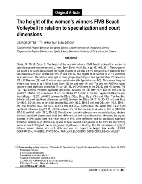 Pdf The Height Of The Womens Winners Fivb Beach Volleyball In