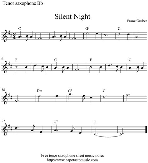 Silent Night Free Christmas Tenor Saxophone Sheet Music Notes