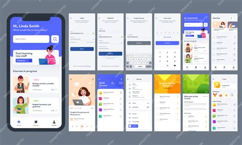 Premium Vector Online Learning Mobile App Ui Kit With Different Gui