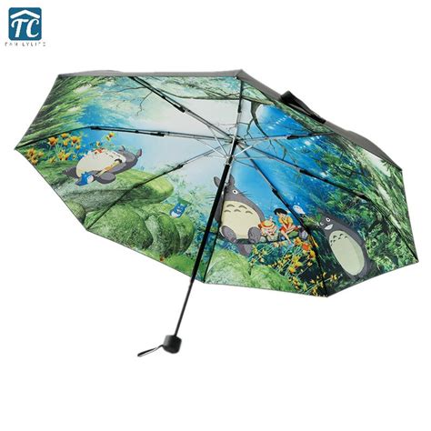 Black Ghibli Totoro Umbrella Women Anime Sun Parasol Female Plegable