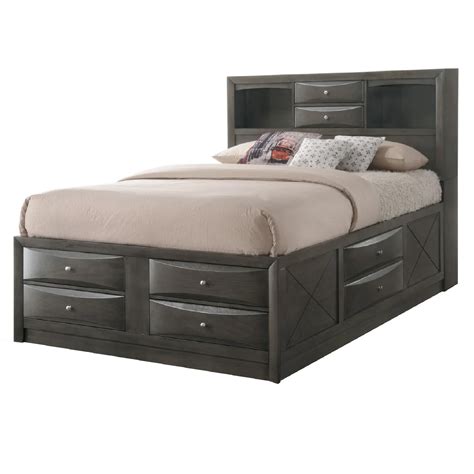Contemporary Style Queen Size Wooden Storage Bed With Eight Spacious