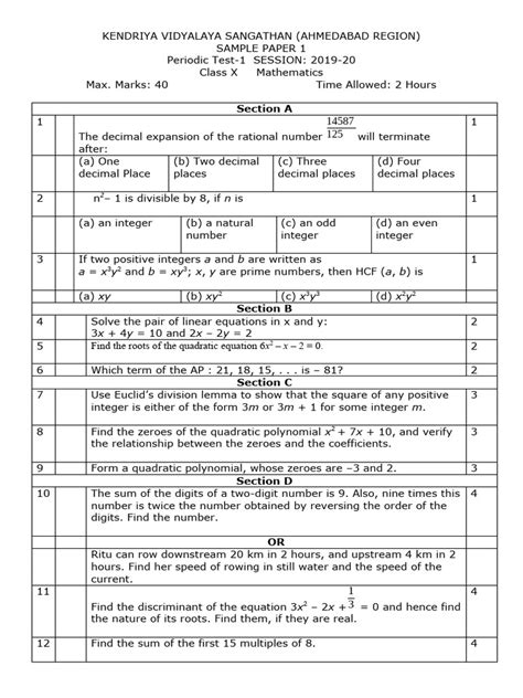 Sample Paper Class X Maths Pdf Quadratic Equation Polynomial