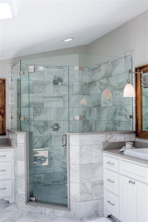 Master Bathroom Glass Enclosed Shower With Marble Tile Hgtv