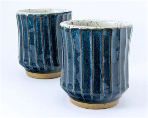 Stemless Wine Cup Pair Handmade Pottery Wine Glasses Teal Etsy Pottery Handmade Pottery