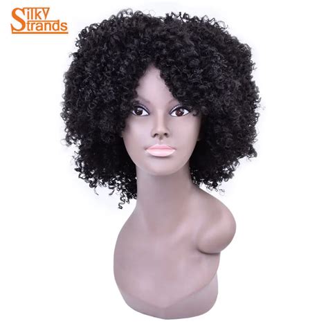 silky strands 14inch synthetic afro kinky curly wigs for black women medium length kanekalon