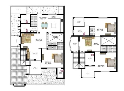 Two Story House Floor Plan Cad Drawing Details Dwg File Cadbull