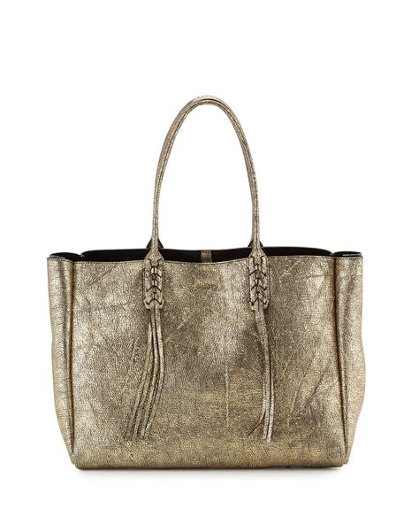 Lanvin Metallic Crinkled Leather Tote Bag In Gold Lyst