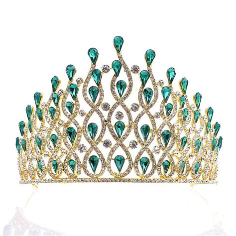 Gold And Emerald Green Luxurious Alloy Baroque Rhinestones Drip