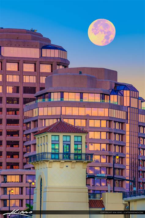 West Palm Beach Moon Set Phillips Point Building Hdr Photography By