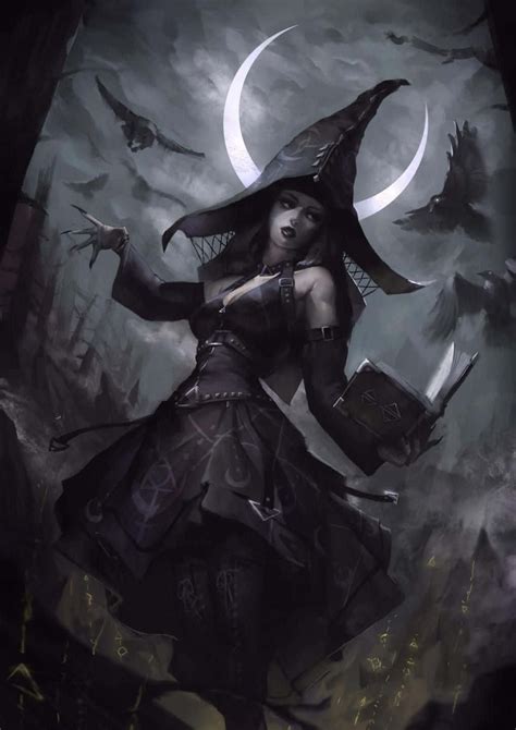 Download Enchanting Dark Witch In Moonlit Forest Wallpaper