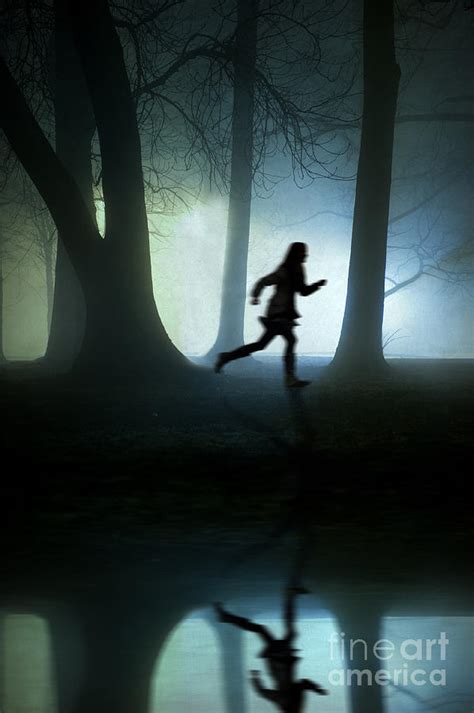 Girl Running At Night In Fog Photograph by Lee Avison - Fine Art America