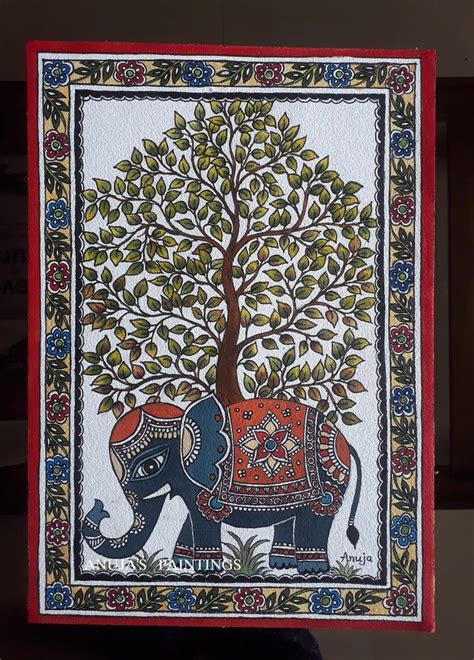 Original Madhubani Tree Of Life On Handpainted Acrylic On Handmade Paper Wall Decor