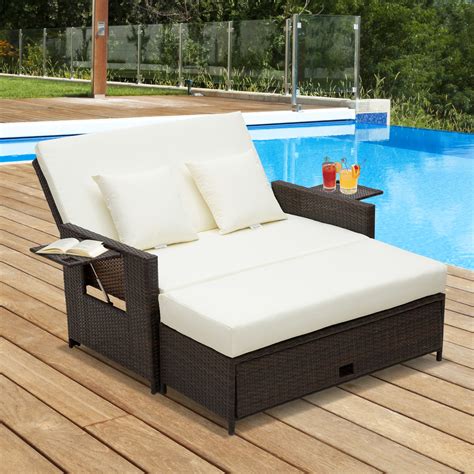 outsunny garden rattan furniture 2 seater patio sun lounger daybed sunbed 5055974813403 ebay