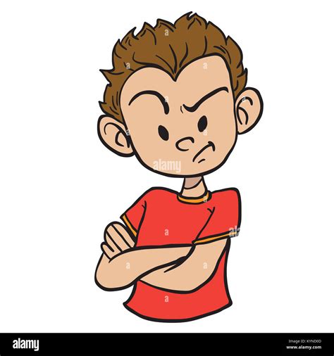 Angry Boy With Crossed Arms Cartoon Illustration Isolated On White
