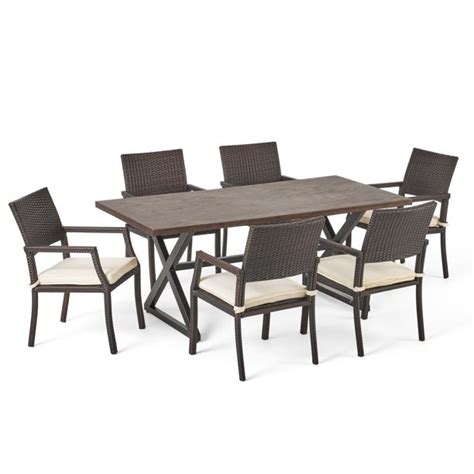The cruz outdoor dining chair flaunts a traditional design that's effortlessly timeless. Outdoor 7 Piece Aluminum Dining Set with Wicker Dining ...