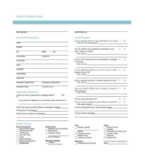 59 Best Massage Intake Forms For Any Client Printable Templates