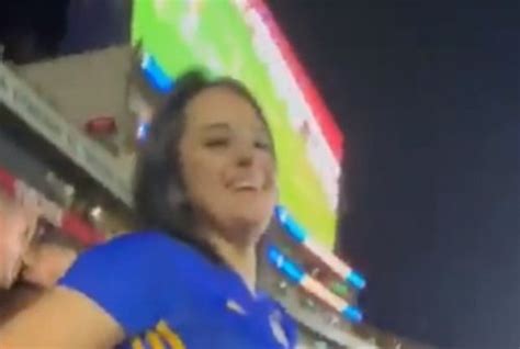 female soccer fan flashes entire stadium while celebrating video flipboard