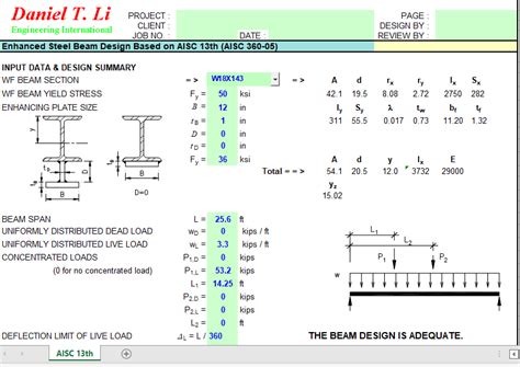 Enhanced Steel Beam Design Based On Aisc 13th Aisc 360 05 Excel Sheets