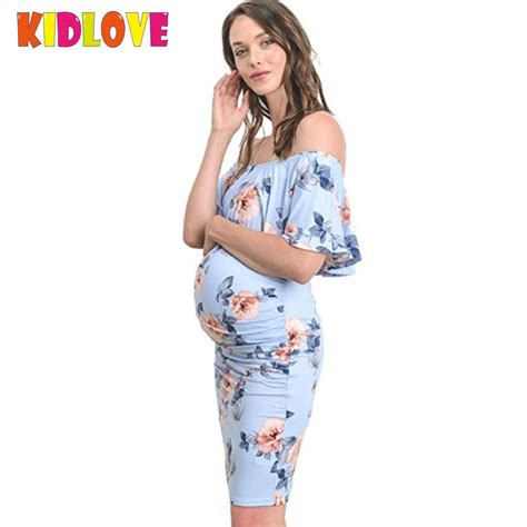Kidlove Shoulderless Floral Dress Maternity Clothes Pregnant Off