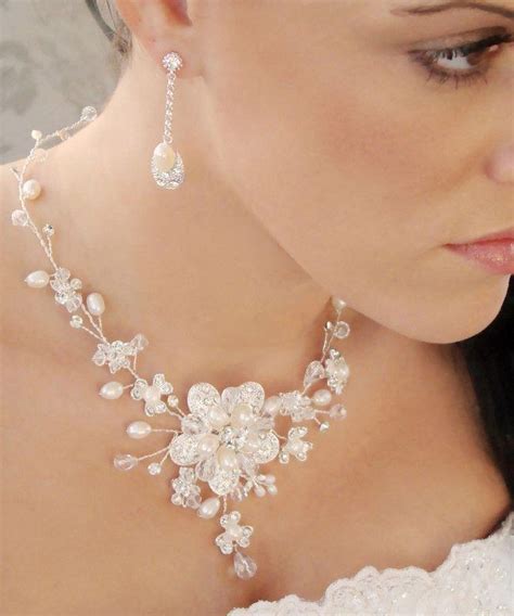 Envogue Freshwater Pearl Crystal Wedding Necklace Earring Bridal Jewelry Set 2065432 Weddbook