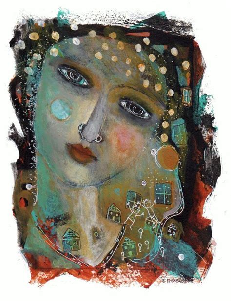 Mixed Media Illustration Painting Woman Whimsical Paper Etsy Modern