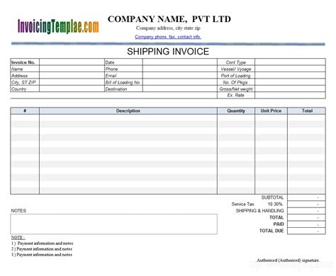 Sample Of Shipping Invoice Invoice Template Ideas