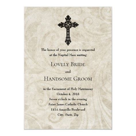 Vintage Swirl Catholic Cross Wedding Invitation In 2020