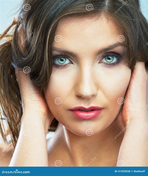 Close Up Face Portrait Of Young Woman Isolated Stock Photo Image Of