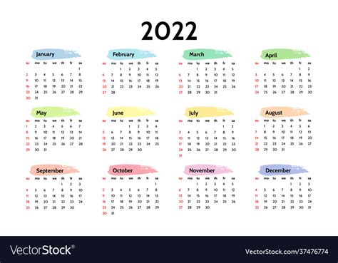 Calendar For 2022 Isolated On A White Royalty Free Vector