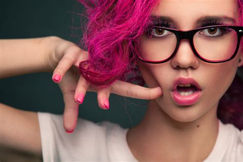 Wallpaper Face Model Portrait Dyed Hair Women With Glasses Open
