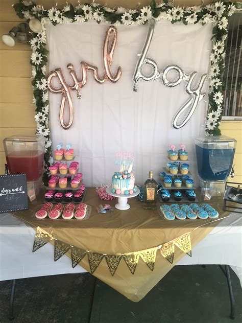 Gender reveal cake table | Gender reveal party theme, Gender reveal decorations, Gender reveal party