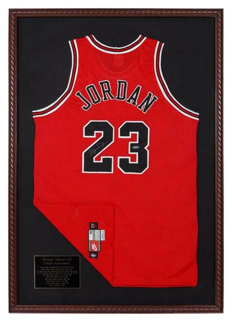 Michael Jordan Signed Bulls 36x44 Custom Framed Jersey Display UDA COA