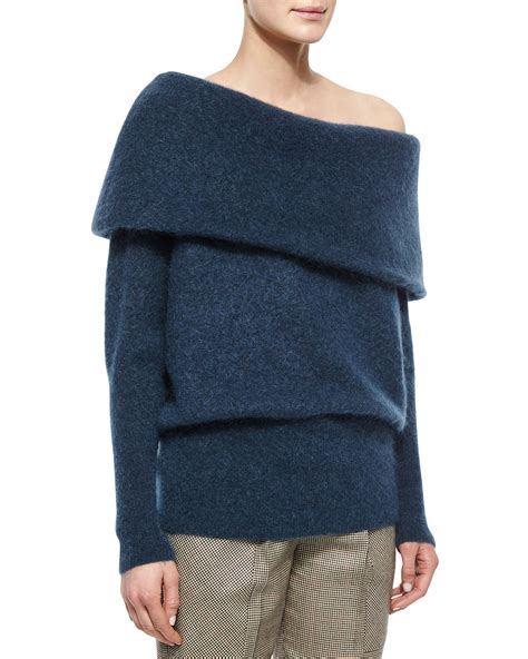 Acne Studios Oversized Off The Shoulder Sweater Dusty Blue Neiman Marcus