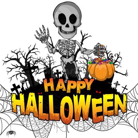 Happy Halloween Design Template With Skeleton On White Isolated