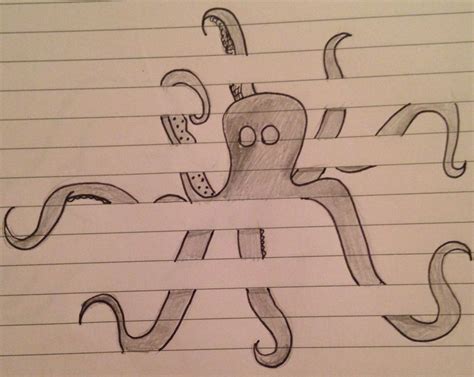 Drawing Sketch Doodle Octopus Between The Lines On Lined