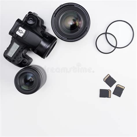 Modern Dslr Camera With Blank Screen On Tripod Isolated On White Stock