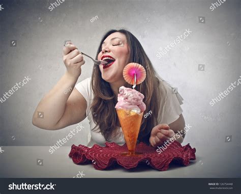 Beautiful Fat Woman Eating Ice Cream Stock Photo Shutterstock