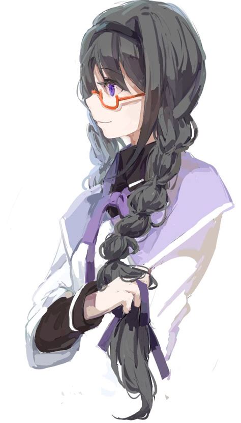 Drawing straight anime braids straight anime. Her distant look, long braided hair, and glasses | Madoka ...