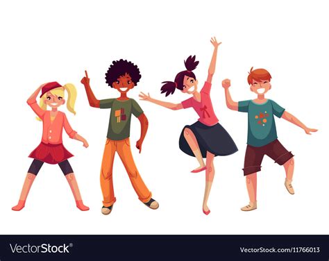 Little Kids Dancing Expressively Cartoon Style Vector Image