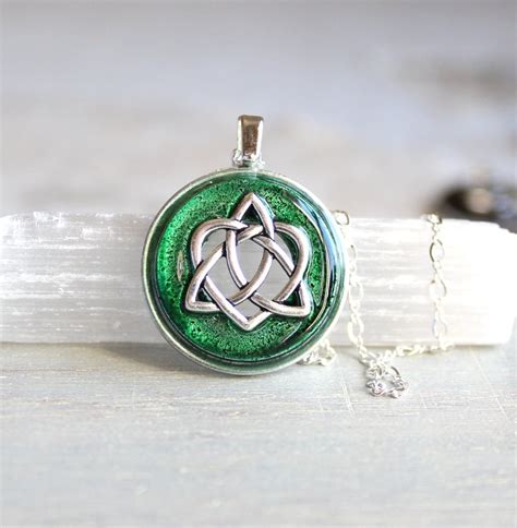 Forest Green Celtic Sister Knot Necklace Triquetra Necklace