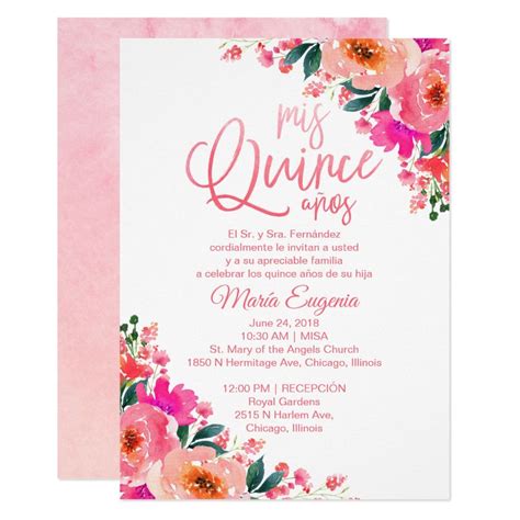 Quinceanera Invitations Spanish Hot Pink Floral Zazzle
