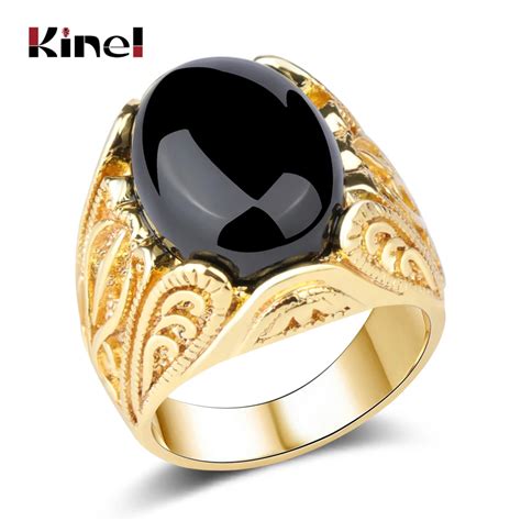 kinel fashion dubai gold big ring men wedding paty accessories punk black ring vintage jewelry