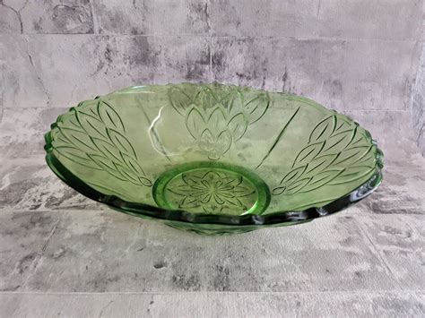Green Glass Bowl Serving Bowl Green Glassware Green Etsy