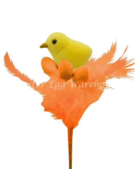 Easter Chick Pick With Feathers And Eggs Orange