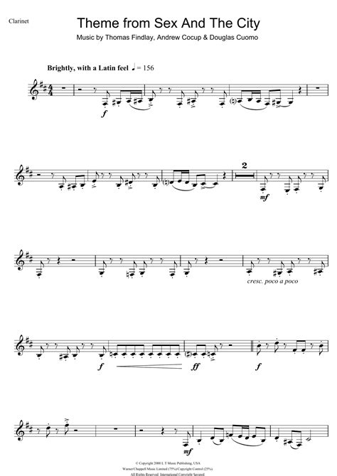 Theme From Sex And The City Sheet Music Thomas Findlay Clarinet Solo