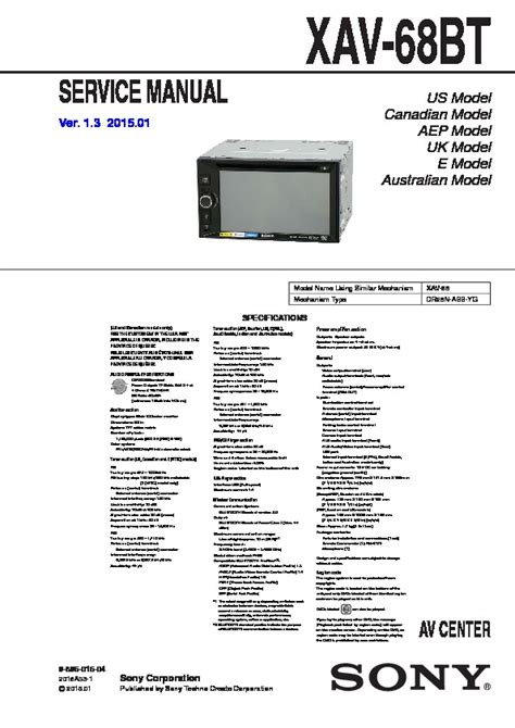 Sony Xav 68bt Service Manual Download Or View Online For Free