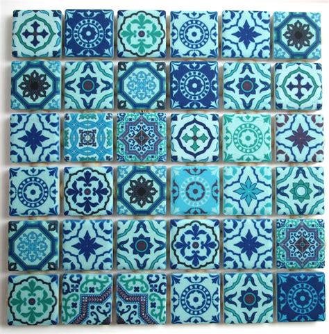 Ceramic Mosaic Tiles Vintage Blue Medallions Moroccan Tile Etsy