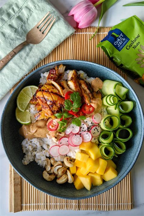 Place one nori sheet on a flat plate with the shiny side down. Gluten Free Satay Chicken Rice Bowl Recipe - My Gluten ...