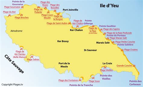 Plan Des Plages Sur Lile Dyeu Vendée Char A Voile Saint Aubin Le
